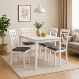 Set masa living si bucatarie Bali, MDF, 112x72x74 cm si 4 scaune Hudson, lemn masiv, tapiterie stofa, 100 kg, alb