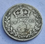 372. Moneda Marea Britanie 3 pence 1890 ((Victoria Jubilee Head))(argint 0.925)