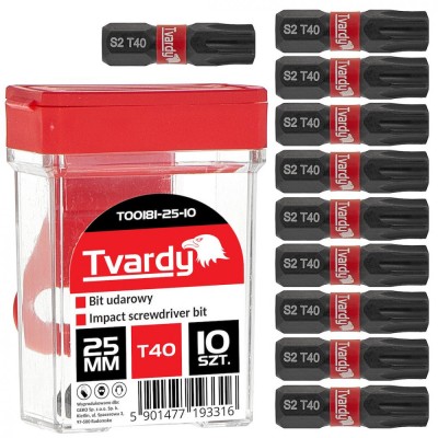 Set biti de impact T40, 25 mm S2, 10 bucati, Tvardy T00181-25-10 foto