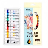 Cumpara ieftin Set culori pictura pe baza de apa 12 nuante vibrante 12 x 12 ml pentru panza, hartie si carton, vopsea artistica non-toxica pentru hobby si scoala