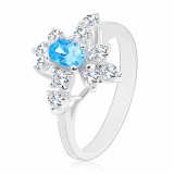 Inel cu zirconiu de culoare albastru deschis, bra&Aring;&pound;e &Atilde;&reg;nguste, zirconii transparente - Marime inel: 59