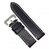Cumpara ieftin Curea de ceas Robusta din Piele Naturala - Culoare Neagra, cusatura Alba - 24mm