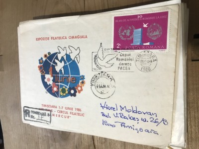 CPIF.1. Plic Expozitia Filatelica Omagiala Timisoara 1986 foto