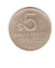 Moneda Uruguay 2 pesos 2005, stare buna, curata