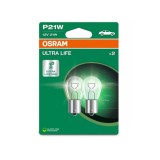 Set 2 Becuri Auto P21W 12V Osram Ultra Life, Soclu BA15s, Durata de Viata Extinsa (4x), Semnalizare Frana Marsarier