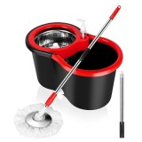 Cumpara ieftin Set mop rotativ si galeata cu sistem de stoarcere, maner reglabil din otel inoxidabil, cu 5 rezerve incluse, rosu/negru