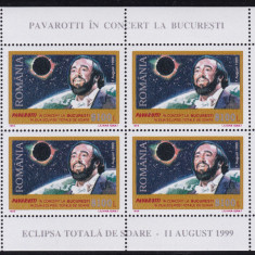 1999 LP 1489 a PAVAROTTI IN CONCERT LA BUCURESTI ZIUA ECLIPSEI BLOC DE 4 MNH