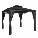 Outsunny Tonnelă de Grădină Exterior Cadru de Acoperiș Retractabil și Acoperiș Dublu UV50+Impermeabil 3x3m Gri Antracit | Aosom Romania