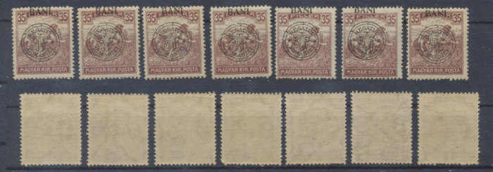 Romania 1919 Emisiunea Cluj seceratori 7 timbre sursarj deplasat &amp; cadru spart