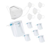 Set 5 masti de protectie KN95 si 5 viziere reutilizabile cu rama tip ochelari, pentru adulti, protectie completa