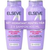 Pachet 2x Sampon hidratant Elseve Hyaluron Plump L&amp;#039;Oreal Paris pentru par deshidratat, 400 ml