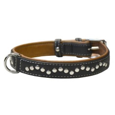 Zgarda din piele cu aplica?ii din metal - 38 - 49cm, 25mm - neagra foto