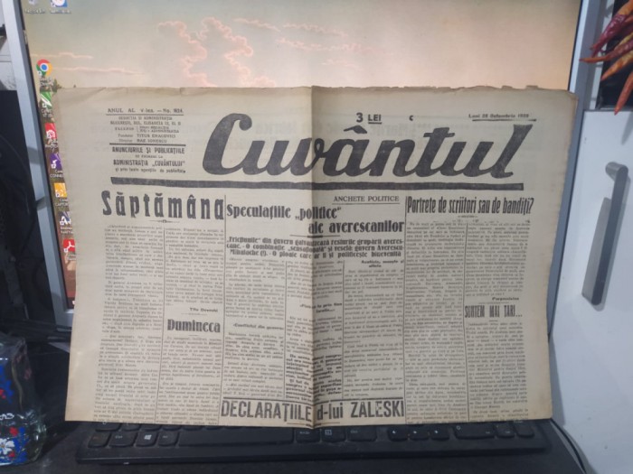 Cuv&acirc;ntul nr. 1624, anul V, 28 oct. 1929 Din Pitești, Expoziție N.N. Tonitza, 222