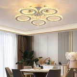 Lustra LED cu telecomanda si cristal ALANUBIS 61W, 5 Cercuri, lumina Rece/Calda/Neutra, Dimabila, Crom Lucios ModernLight Concept