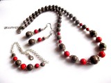 set colier ,bratara reglabila si cercei cu jasper si howlite rosu 41635