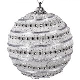 Glob Crăciun, Perlă, Alb, Dungă Argintie, 8cm, Plastic, Oem