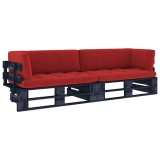 Cumpara ieftin Canapea din paleti 2 locuri cu perne negru lemn de pin tratat