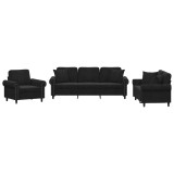 Cumpara ieftin Set de canapele cu perne, 3 piese, negru, catifea