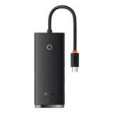 Baseus - Hub Adapter Lite Series (WKQX030301) - Type-C to 4x USB 3.0, Type-C, 0.25m - Black
