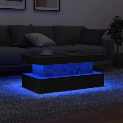 Masuta de cafea cu lumini LED Stejar negru 90x50x40 cm foto