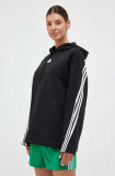 Adidas bluza femei, culoarea negru, cu glugă, cu imprimeu