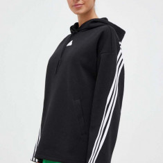 adidas bluza femei, culoarea negru, cu glugă, cu imprimeu