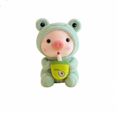Porcusor deghizat in broscuta cu boba tea de plus pentru copii, 25 cm, verde foto