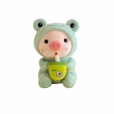 Porcusor deghizat in broscuta cu boba tea de plus pentru copii, 25 cm, verde