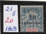 French Oceania (Tahiti) 1903 - Navigatie si Comert 15c , supratipar TAHITI , 10 centimes, dantelat, MNH, MI.21 II
