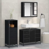 Cumpara ieftin Set de mobilier pentru baie 3 buc. Stejar Negru 80 x 33 x 60 cm