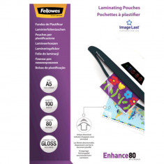 Folie A5 pentru Laminare Fellowes, 80 Microni, 100 Folii/Top, Folie Laminare, Folii pentru Laminare, Set Folii Laminare, Top Folii Laminare, Folie pen