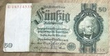 BNKSTR02DE Bancnotă Germania 50 Reichsmark 30 Martie 1933, Serie Roșie, Stare F-VF (Foarte Bună, Margini &Icirc;ntregi, Pliuri Fine)