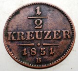 1.509 AUSTRIA 1/2 KREUZER 1851 B, Europa, Cupru (arama)