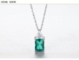 Cumpara ieftin Colier din Argint 925 , Pandantiv Geometric Emerald-Cut cu Zirconiu Verde Smarald E i Cristal Triunghiular