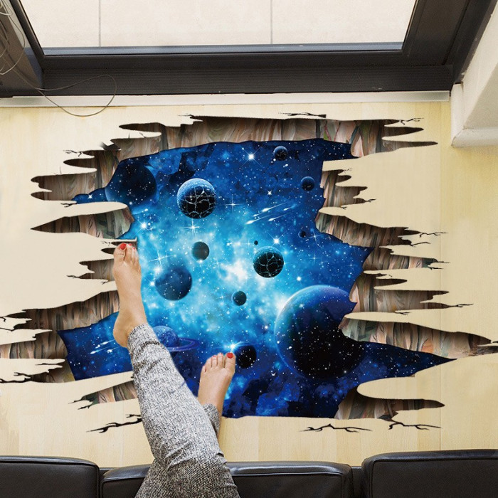 Sticker decorativ 3D, Gaura in perete planete 110 cm, 1268ST