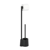 Perie WC cu Suport H&acirc;rtie Igienică Avola, Inox, Negru Mat
