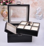 Cumpara ieftin Caseta pentru 6 ceasuri cu tavita pentru depozitare bijuterii, Watchbox