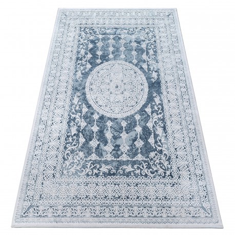 Covor acril Valencia 2328 Ornament albastru si fildeş, 80x150 cm
