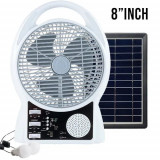 Ventilator cu panou solar, FM radio Bluetooth, 2 becuri LED, USB, TIP-C, Oem