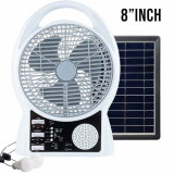Ventilator cu panou solar, FM radio Bluetooth, 2 becuri LED, USB, TIP-C