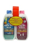 Soluție WC portabil, Duopack Aqua Kem Blue Eucalyptus 0,78 Liter &amp; Aqua Rinse 0,75 Liter, lichid WC portabil