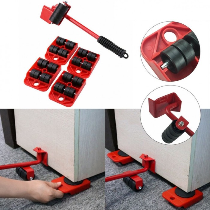 Set pentru transportat si ridicat mobila, 4 piese cu roti, o parghie cu roti, max 150 kg