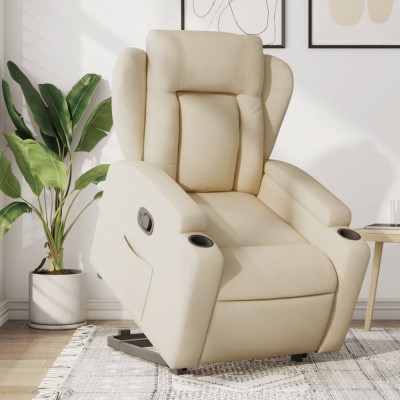 vidaXL Fotoliu rabatabil cu ridicare pe verticală, crem, textil 3204491 foto
