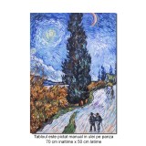 Tablou celebru pictat manual, Drum cu chiparosi, 70x50cm ulei pe panza, reproducere Vincent van Gogh