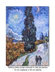 Tablou celebru pictat manual, Drum cu chiparosi, 70x50cm ulei pe panza, reproducere Vincent van Gogh foto