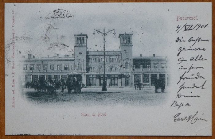 Carte postala circulata , Bucuresti , Gara de Nord , 1901 , clasica