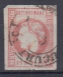 ROMANIA 1868 LP 24 REGELE CAROL I CU FAVORITI 18 BANI ROSU STAMPILAT BUCURESTI