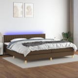 vidaXL Pat cu arcuri, saltea și LED, maro &icirc;nchis, 200x200 cm, textil