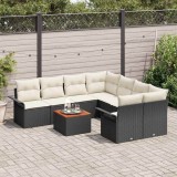 vidaXL Set de canapele pentru grădină cu pernă 9 pcs Negru, Crem