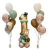 Set 30 baloane folie si latex, flippy, tematica prima aniversare, baloane latex 30cm, 25cm, figurina girafa 32x34 cm, frunza palmier 15 cm, cifra 1 76